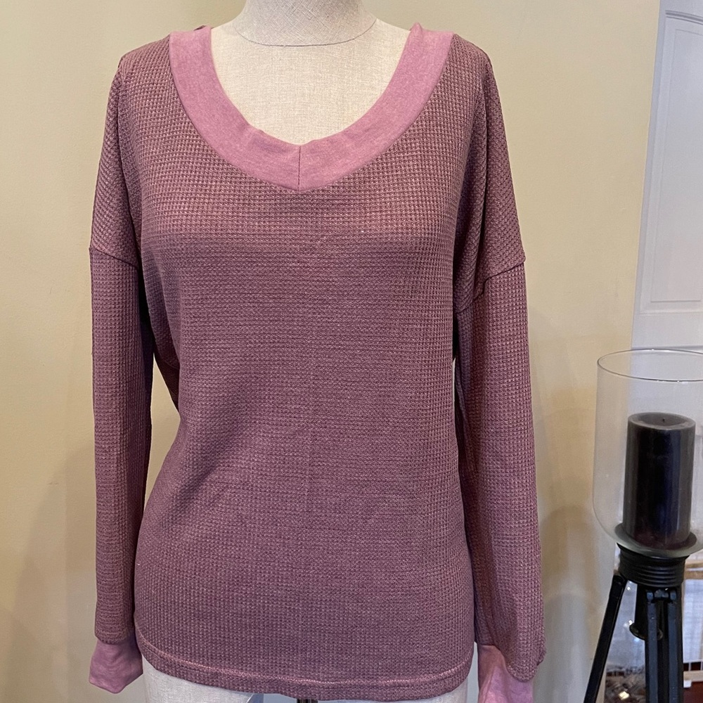 New. Soft waffle shirt w/jersey detail.